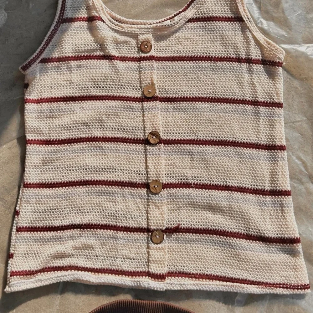 Striped Crop Top - Cream and Brown - Picture 2 of 5
